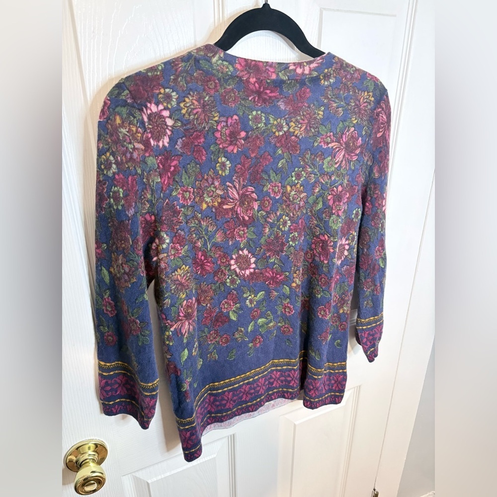 Talbots Audrey Cashmere Sweater – Floral Print – Size L | Burgundy Navy Gold - Picture 8 of 9